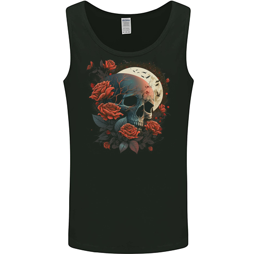 A Dark Fantasy Skull With Roses and Moon Mens Womens Kids Unisex Black Mens Vest
