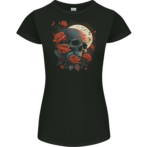 A Dark Fantasy Skull With Roses and Moon Mens Womens Kids Unisex Black Womens Junior Fit
