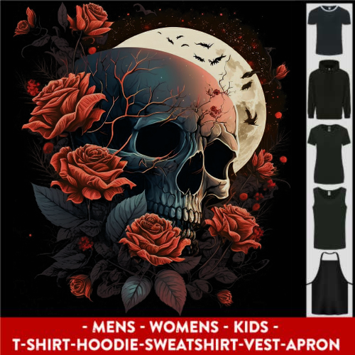 A Dark Fantasy Skull With Roses and Moon Mens Womens Kids Unisex Main Image