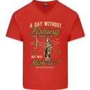 A Day Without Fishing Funny Fisherman Mens V-Neck Cotton T-Shirt Red