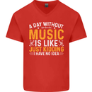 A Day Without Music Tekno Hip Hop Metal Mens V-Neck Cotton T-Shirt Red