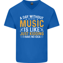 A Day Without Music Tekno Hip Hop Metal Mens V-Neck Cotton T-Shirt Royal Blue