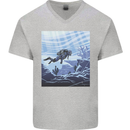 A Deep Sea Scuba Diver Diving Mens V-Neck Cotton T-Shirt Sports Grey