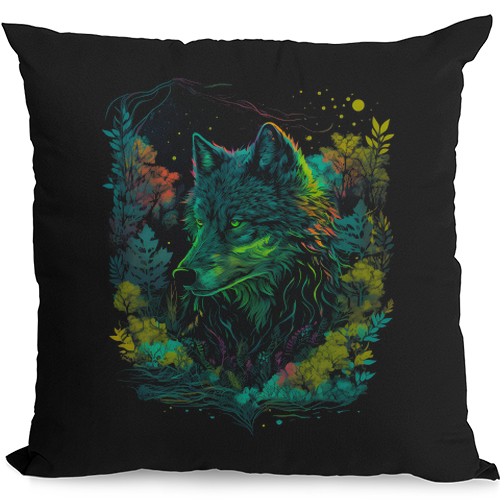A Fantasy Wolf in the Forest Mens Womens Kids Unisex Black Cushion Cover