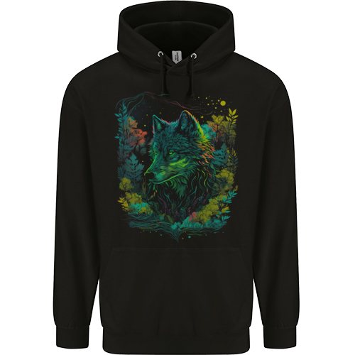 A Fantasy Wolf in the Forest Mens Womens Kids Unisex Black Mens Hoodie