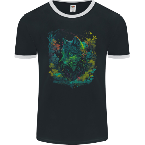 A Fantasy Wolf in the Forest Mens Womens Kids Unisex Black Mens Ringer