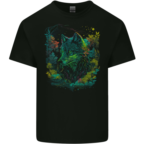 A Fantasy Wolf in the Forest Mens Womens Kids Unisex Black Mens T-Shirt
