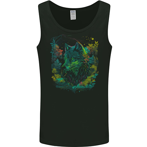 A Fantasy Wolf in the Forest Mens Womens Kids Unisex Black Mens Vest