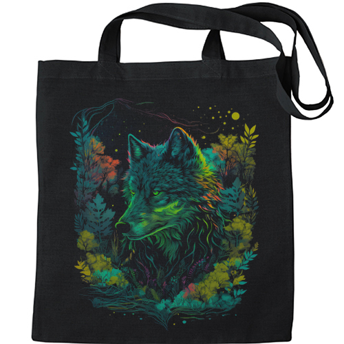A Fantasy Wolf in the Forest Mens Womens Kids Unisex Black Tote Bag