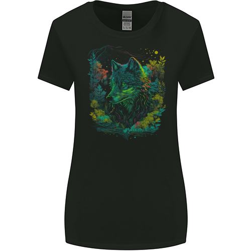A Fantasy Wolf in the Forest Mens Womens Kids Unisex Black Womens Missy Fit