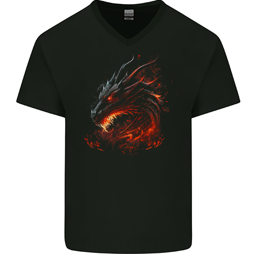 A Fierce Dragon Fantasy Art Mens Womens Kids Unisex Black Mens V-Neck T-Shirt