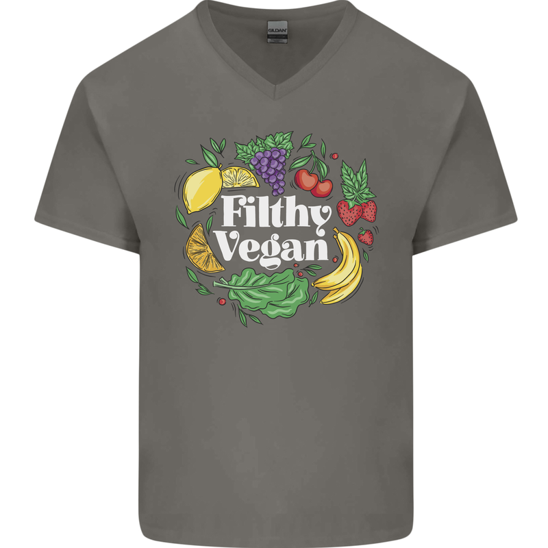 A Filthy Vegan Mens V-Neck Cotton T-Shirt Charcoal