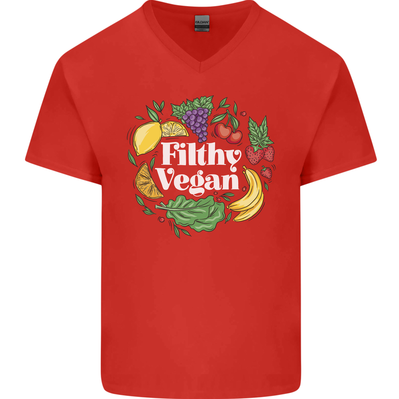 A Filthy Vegan Mens V-Neck Cotton T-Shirt Red