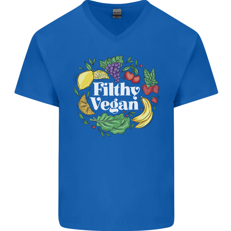 A Filthy Vegan Mens V-Neck Cotton T-Shirt Royal Blue