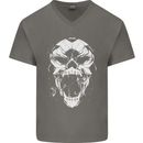 A Football Skull Footy Soccer Mens V-Neck Cotton T-Shirt Charcoal