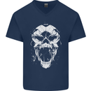 A Football Skull Footy Soccer Mens V-Neck Cotton T-Shirt Navy Blue