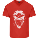 A Football Skull Footy Soccer Mens V-Neck Cotton T-Shirt Red