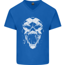 A Football Skull Footy Soccer Mens V-Neck Cotton T-Shirt Royal Blue