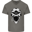 A Football Skull Soccer Footy Mens V-Neck Cotton T-Shirt Charcoal