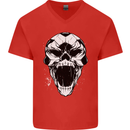 A Football Skull Soccer Footy Mens V-Neck Cotton T-Shirt Red