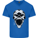 A Football Skull Soccer Footy Mens V-Neck Cotton T-Shirt Royal Blue