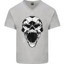 A Football Skull Soccer Footy Mens V-Neck Cotton T-Shirt Sports Grey