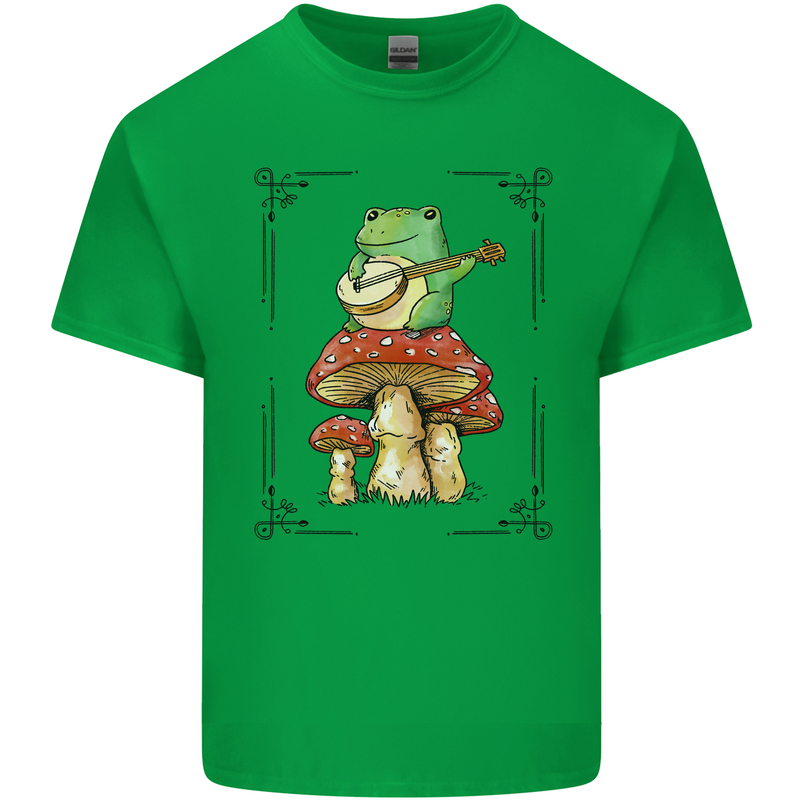A Frog Playing the Guitar on a Toadstool Mens Cotton T-Shirt Tee Top Irish Green