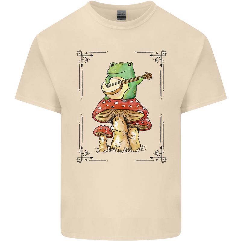 A Frog Playing the Guitar on a Toadstool Mens Cotton T-Shirt Tee Top Natural