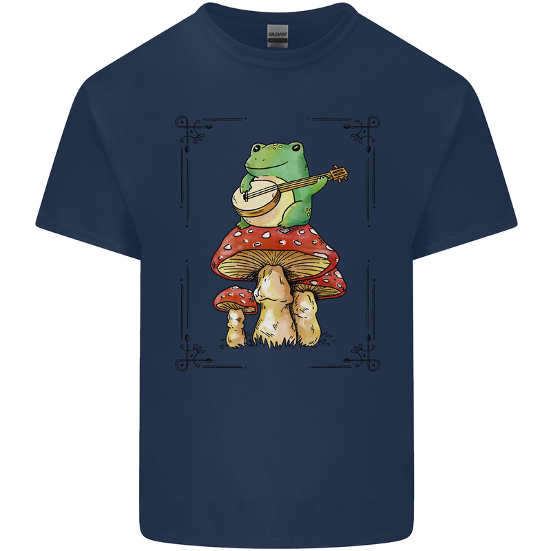 A Frog Playing the Guitar on a Toadstool Mens Cotton T-Shirt Tee Top Navy Blue