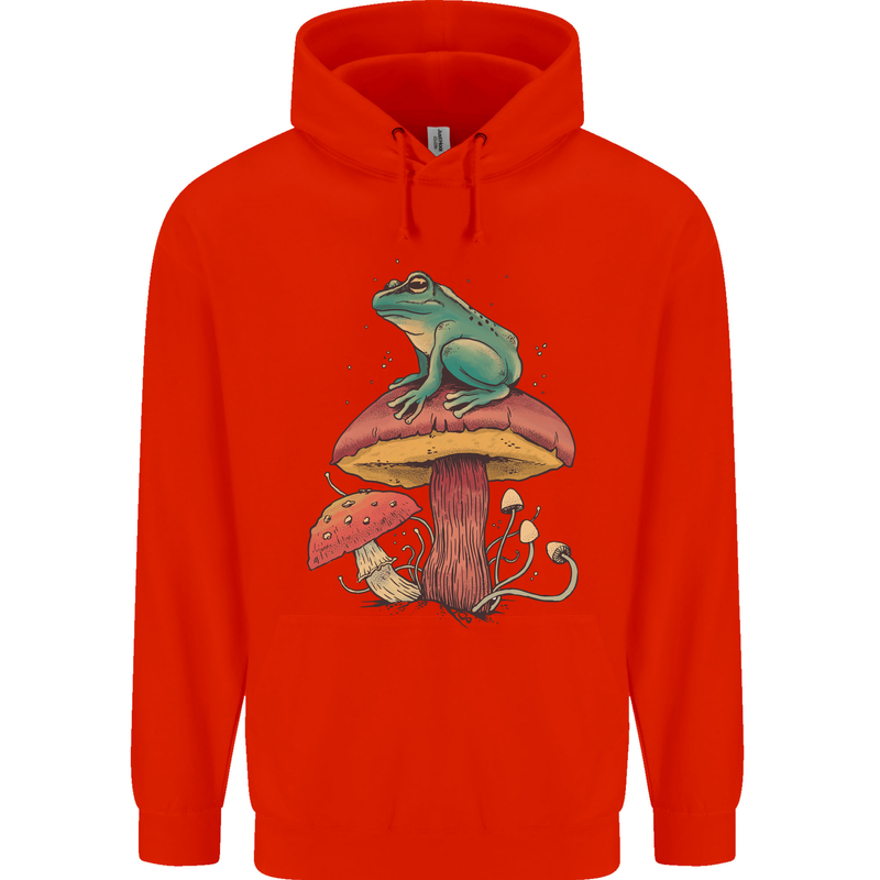 A Frog Sitting on a Mushroom Mens 80% Cotton Hoodie Bright Red