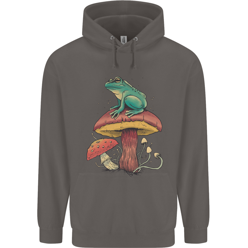 A Frog Sitting on a Mushroom Mens 80% Cotton Hoodie Charcoal
