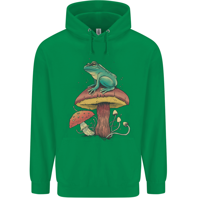 A Frog Sitting on a Mushroom Mens 80% Cotton Hoodie Irish Green