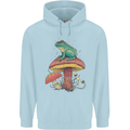 A Frog Sitting on a Mushroom Mens 80% Cotton Hoodie Light Blue