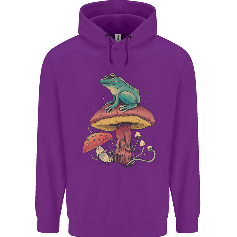 A Frog Sitting on a Mushroom Mens 80% Cotton Hoodie Purple