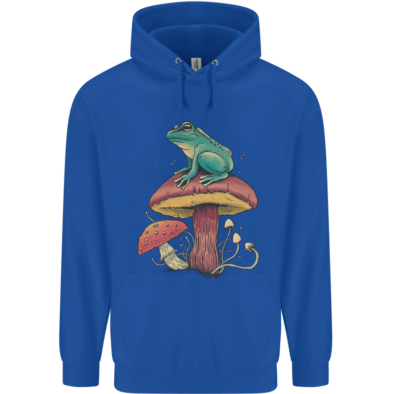 A Frog Sitting on a Mushroom Mens 80% Cotton Hoodie Royal Blue