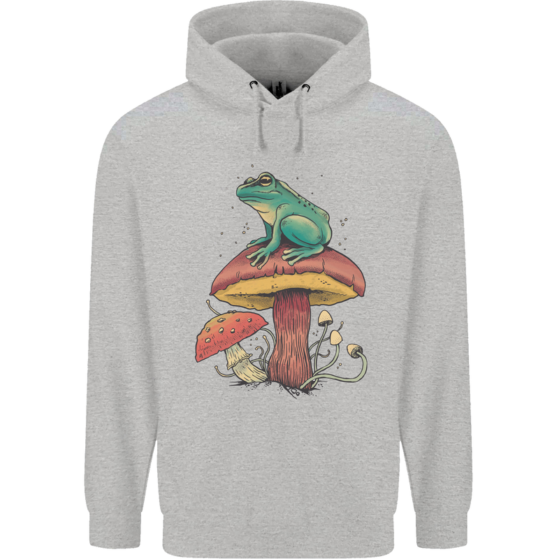A Frog Sitting on a Mushroom Mens 80% Cotton Hoodie Sports Grey