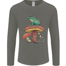 A Frog Sitting on a Mushroom Mens Long Sleeve T-Shirt Charcoal