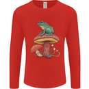 A Frog Sitting on a Mushroom Mens Long Sleeve T-Shirt Red