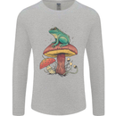 A Frog Sitting on a Mushroom Mens Long Sleeve T-Shirt Sports Grey