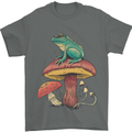 A Frog Sitting on a Mushroom Mens T-Shirt Cotton Gildan Charcoal