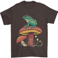 A Frog Sitting on a Mushroom Mens T-Shirt Cotton Gildan Dark Chocolate