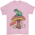 A Frog Sitting on a Mushroom Mens T-Shirt Cotton Gildan Light Pink