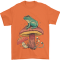 A Frog Sitting on a Mushroom Mens T-Shirt Cotton Gildan Orange