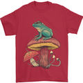 A Frog Sitting on a Mushroom Mens T-Shirt Cotton Gildan Red