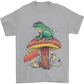 A Frog Sitting on a Mushroom Mens T-Shirt Cotton Gildan Sports Grey