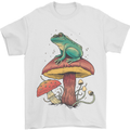 A Frog Sitting on a Mushroom Mens T-Shirt Cotton Gildan White