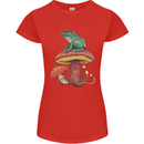 A Frog Sitting on a Mushroom Womens Petite Cut T-Shirt Red
