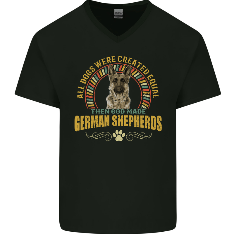 A German Shepherd Dog Mens V-Neck Cotton T-Shirt Black