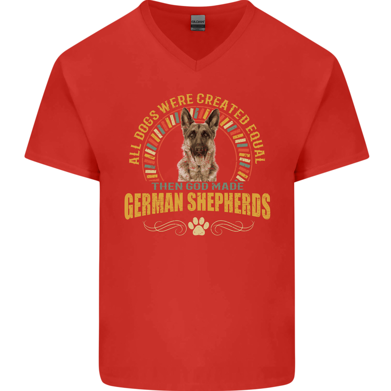 A German Shepherd Dog Mens V-Neck Cotton T-Shirt Red