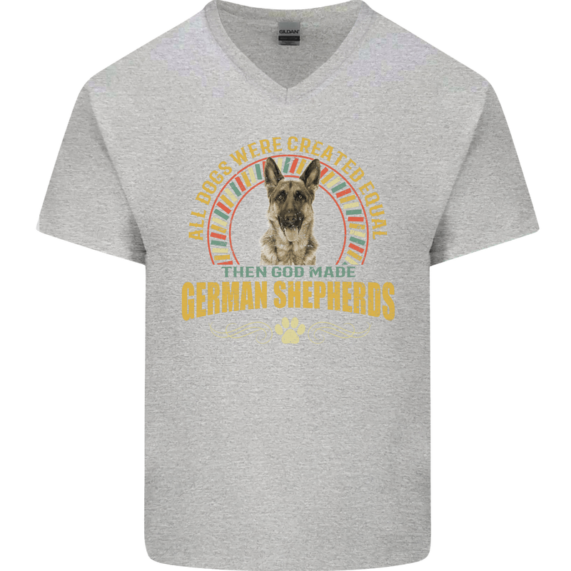 A German Shepherd Dog Mens V-Neck Cotton T-Shirt Sports Grey